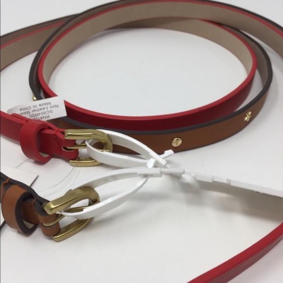 4/$25 2 Style & Co Skinny Star Red Brown Belts NEW - Picture 2 of 3